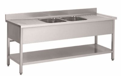 Plonge inox avec 2 bacs centraux - 2000x600x850+100mm Plonge inox avec 2 bacs centraux - 2000x600x850+100mm