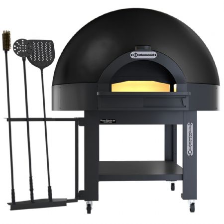 Four statique à cupole sole fixe 6 pizzas diamètre 33 avec support sur roues - NOIR Four statique à cupole sole fixe 6 pizzas diamètre 33 avec support sur roues - NOIR