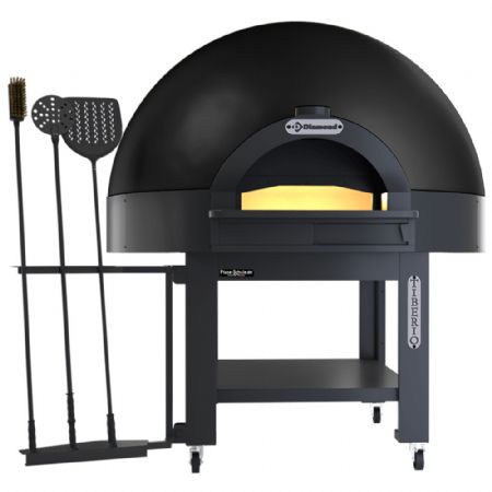 Four statique à cupole sole fixe 9 pizzas diamètre 33 avec support sur roues - NOIR Four statique à cupole sole fixe 9 pizzas diamètre 33 avec support sur roues - NOIR