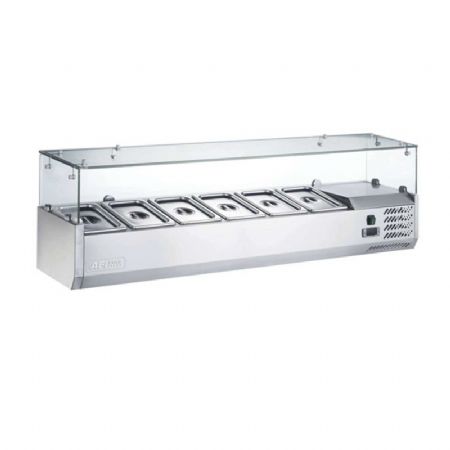 Saladette réfrigérée avec vitre droite à poser +2 / +8°C - 6xGN1/4 Saladette réfrigérée avec vitre droite à poser +2 / +8°C - 6xGN1/4