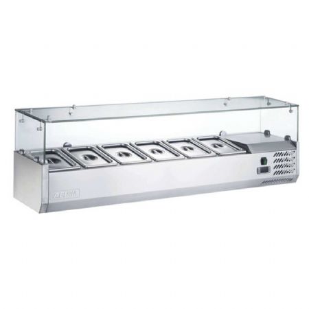 Saladette réfrigérée avec vitre droite à poser +2 / +8°C largeur 1400mm - 6xGN1/3 Saladette réfrigérée avec vitre droite à poser +2 / +8°C largeur 1400mm - 6xGN1/3