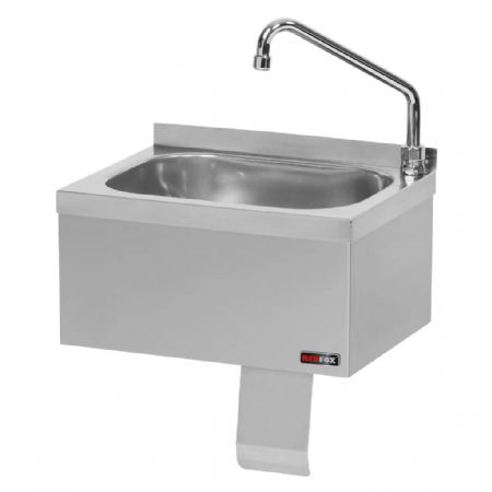 Évier inox avec déclenchement au genou et robinet mélangeur intégré Évier inox avec déclenchement au genou et robinet mélangeur intégré