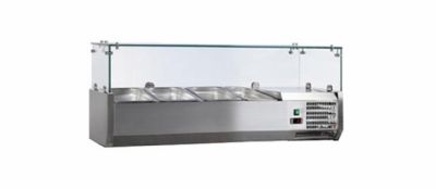 Saladette à poser à vitre droite inox +2/+8°c verre droit 3 gn 1/3-150 et 1 gn 1/2-150 non compris Saladette à poser à vitre droite inox +2/+8°c verre droit 3 gn 1/3-150 et 1 gn 1/2-150 non compris