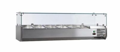 Saladette à poser à vitre droite inox +2/+8°c verre droit 5 gn 1/3 et 1 gn1/2-150 non compris Saladette à poser à vitre droite inox +2/+8°c verre droit 5 gn 1/3 et 1 gn1/2-150 non compris