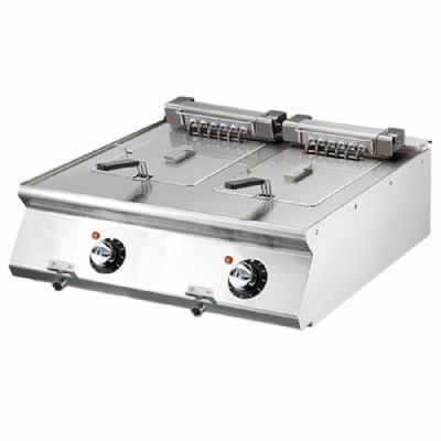 Friteuse électrique de comptoir 2 cuves triphasée puissance 18 kW avec 2x10 L Friteuse électrique de comptoir 2 cuves triphasée puissance 18 kW avec 2x10 L
