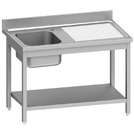 Évier inox 1 cuve avec égouttoir à droite et étagère basse 1200x700x900 mm Évier inox 1 cuve avec égouttoir à droite et étagère basse 1200x700x900 mm