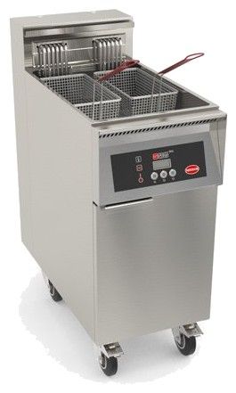 Friteuse électrique haut rendement 800mm avec thermostat électronique timer 3 prog et filtration sur coffre 17kW - 22L Friteuse électrique haut rendement 800mm avec thermostat électronique timer 3 prog et filtration sur coffre 17kW - 22L