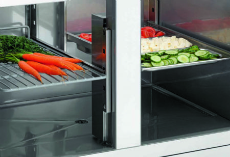 Mini meuble rfrigr inox GN 1/1 avec 2 portes pleines - 900x700x880 mm