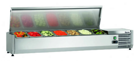 Vitrine rfrigre avec couvercle inox et 7 bacs GN 1/4 - 1500x335x275 mm