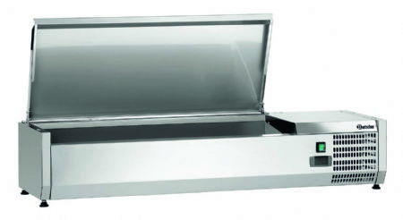 Vitrine rfrigre avec couvercle inox 3 bacs GN 1/3 et 1 bac GN 1/2 - 1300x450x400 mm