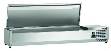 Vitrine rfrigre avec couvercle inox 5 bacs GN 1/3 et 1 bac GN 1/2 - 1500x395x290 mm