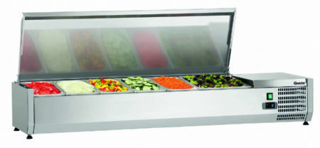 Vitrine rfrigre avec couvercle inox 5 bacs GN 1/3 et 1 bac GN 1/2 - 1500x395x290 mm