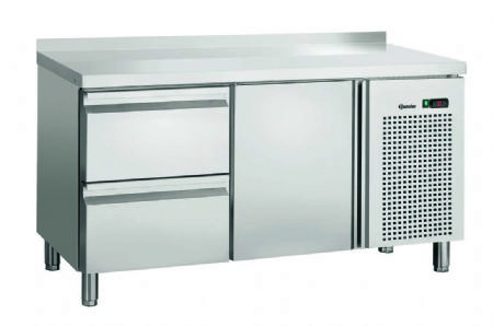 Table rfrigre inox adosse avec 1 porte et 2 tiroirs - 1342x700x850 mm