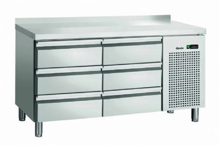 Table rfrigre inox adosse avec 2 portes de 3 tiroirs - 1342x700x850 mm