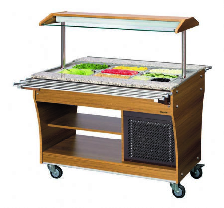 Chariot buffet rfrigr en bois avec 1 cuve et 3 bacs GN 1/1 - 1171x874x1000 mm