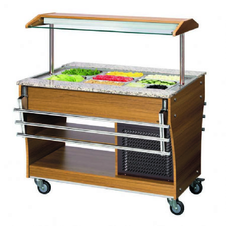 Chariot buffet rfrigr en bois avec 1 cuve et 3 bacs GN 1/1 - 1171x874x1000 mm