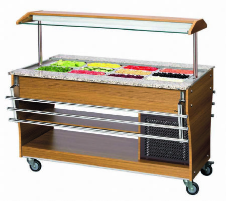 Chariot buffet rfrigr en bois avec 1 cuve et 4 bacs GN 1/1 - 1590x990x1135 mm