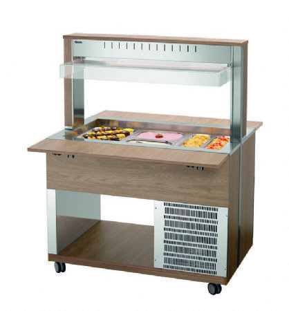 Chariot buffet rfrigr en bois avec 3 bacs GN 1/1 - 1170x1245x1510 mm