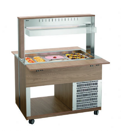 Chariot buffet rfrigr en bois avec 3 bacs GN 1/1 - 1170x1245x1510 mm