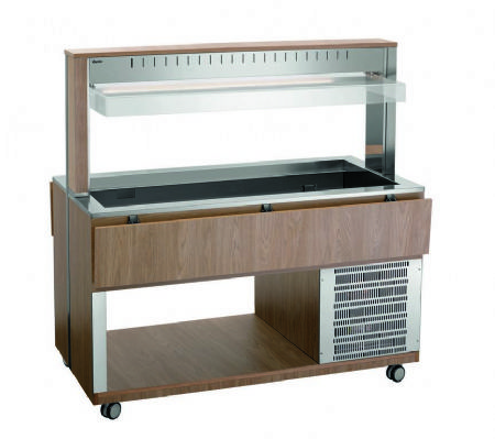 Chariot buffet rfrigr en bois avec 4 bacs GN 1/1 - 1250x1250x1425 mm