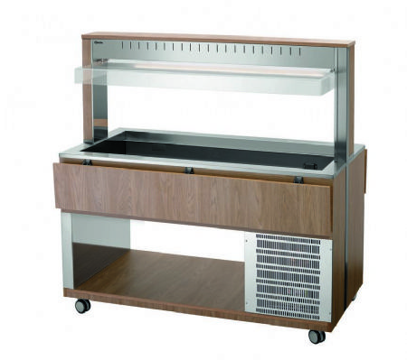 Chariot buffet rfrigr en bois avec 4 bacs GN 1/1 - 1250x1250x1425 mm