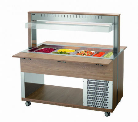 Chariot buffet rfrigr en bois avec 4 bacs GN 1/1 - 1250x1250x1425 mm