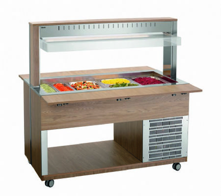 Chariot buffet rfrigr en bois avec 4 bacs GN 1/1 - 1250x1250x1425 mm