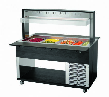 Chariot buffet rfrigr en anthracite avec 4 bacs GN 1/1 - 1500x1250x1425 mm