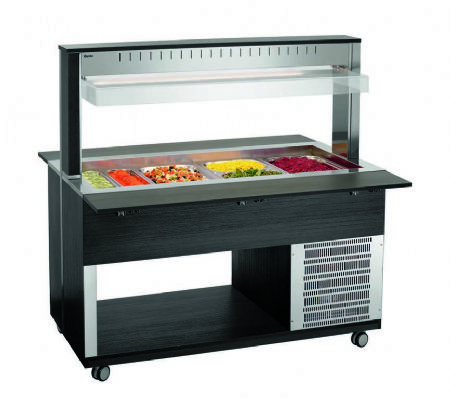 Chariot buffet rfrigr en anthracite avec 4 bacs GN 1/1 - 1500x1250x1425 mm