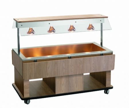 Chariot buffet chauffant en bois pour enfants avec 4 cuves GN 1/1 - 1425x1160x1200 mm