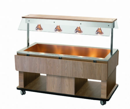 Chariot buffet chauffant en bois pour enfants avec 4 cuves GN 1/1 - 1425x1160x1200 mm