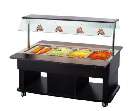 Chariot buffet chauffant noir pour enfants avec 4 cuves GN 1/1 - 1425x1160x1200 mm