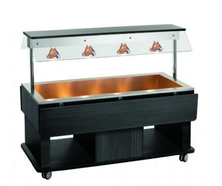 Chariot buffet chauffant en enthracite pour enfants avec 4 cuves GN 1/1 - 1425x1160x1200 mm