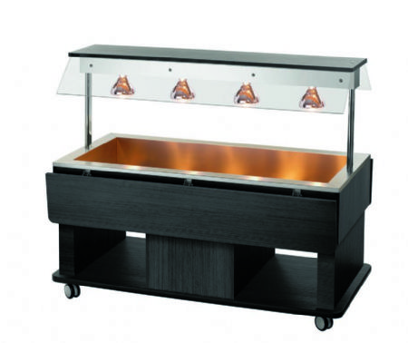 Chariot buffet chauffant en enthracite pour enfants avec 4 cuves GN 1/1 - 1425x1160x1200 mm