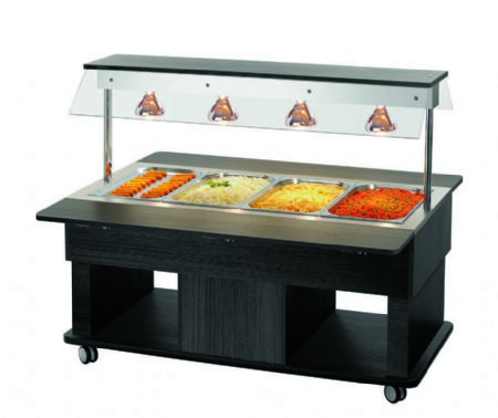 Chariot buffet chauffant en enthracite pour enfants avec 4 cuves GN 1/1 - 1425x1160x1200 mm