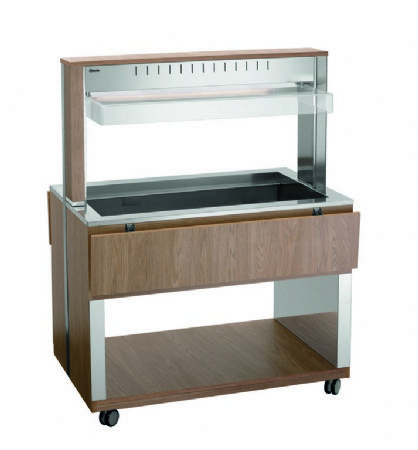 Chariot buffet chauffant en bois avec 3 bacs GN 1/1 - 1170x1250x1510 mm