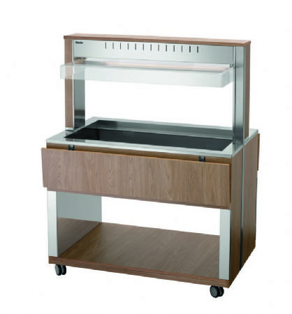 Chariot buffet chauffant en bois avec 3 bacs GN 1/1 - 1170x1250x1510 mm