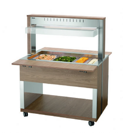 Chariot buffet chauffant en bois avec 3 bacs GN 1/1 - 1170x1250x1510 mm