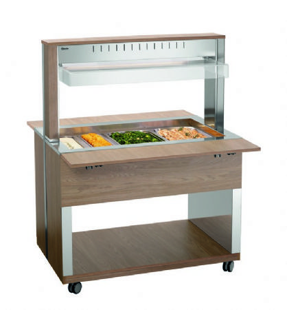 Chariot buffet chauffant en bois avec 3 bacs GN 1/1 - 1170x1250x1510 mm