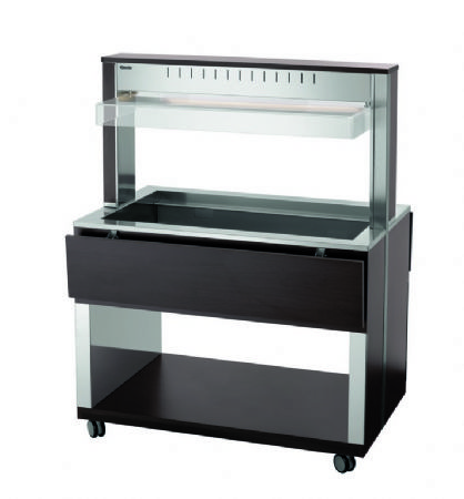 Chariot buffet chauffant noir avec 3 bacs GN 1/1 - 1170x1250x1510 mm