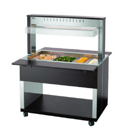 Chariot buffet chauffant noir avec 3 bacs GN 1/1 - 1170x1250x1510 mm