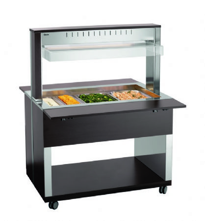 Chariot buffet chauffant noir avec 3 bacs GN 1/1 - 1170x1250x1510 mm