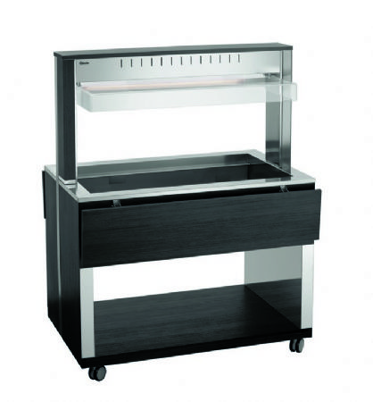 Chariot buffet chauffant en anthracite avec 3 bacs GN 1/1 - 1170x1250x1510 mm