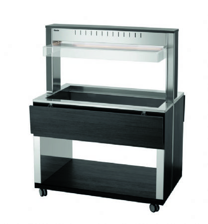 Chariot buffet chauffant en anthracite avec 3 bacs GN 1/1 - 1170x1250x1510 mm