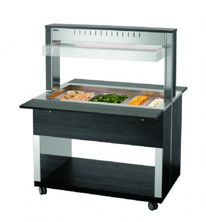 Chariot buffet chauffant en anthracite avec 3 bacs GN 1/1 - 1170x1250x1510 mm