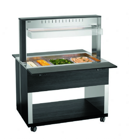 Chariot buffet chauffant en anthracite avec 3 bacs GN 1/1 - 1170x1250x1510 mm