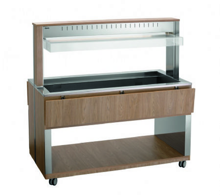 Chariot buffet chauffant en bois avec 4 bacs GN 1/1 - 1495x1250x1520 mm