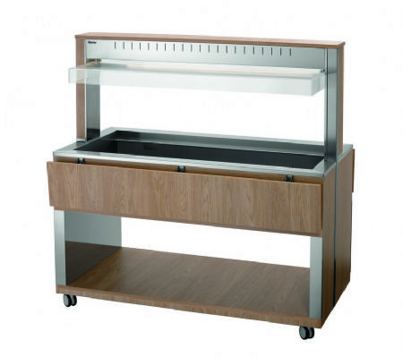 Chariot buffet chauffant en bois avec 4 bacs GN 1/1 - 1495x1250x1520 mm