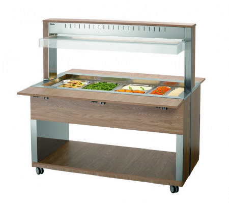 Chariot buffet chauffant en bois avec 4 bacs GN 1/1 - 1495x1250x1520 mm