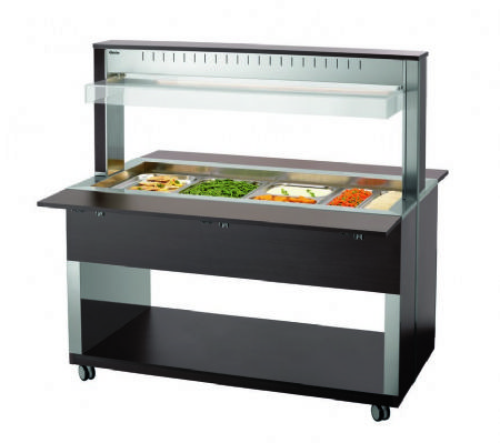 Chariot buffet chauffant noir avec 4 bacs GN 1/1 - 1250x1495x1520 mm